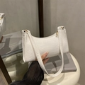 Chic white crocodile pattern underarm bag with gold zipper and minimalist French style - Stone White
