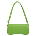Minimalist lime green underarm bag in litchi leather texture with knot strap details - Green