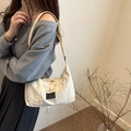Minimalist off-white nylon hobo tote bag with a wide strap for summer casual style - White