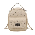 Chic cream quilted backpack with diamond studs and silver chain straps for women - White