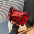 Borsa a spalla con paillettes rosse con manici neri e dettagli a nodo eleganti - Rosso