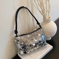Borsa a spalla con paillettes argento da donna con tracolla a catena alla moda - Argento