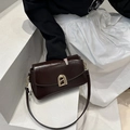 Classic dark brown vintage shoulder bag with golden arch lock and glossy finish - Dark Brown