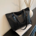 Minimalistische zwarte leren shopper met geometrische reliëfdruk en Fashion-plaatje - Zwart