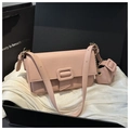 Bolso baguette rosa de piel con textura y monedero a juego en una caja de regalo de lujo - Rosa