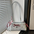 Hellblaue Schultertasche mit rotem Schleifenprint und Seidenband-Deko für Damen - Blau