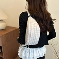 Borsa a tracolla casual da donna a quadretti bianco crema con cinturino regolabile - Cachi