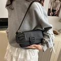 Minimalist black lychee texture crossbody bag with matching mini charm pouch accessory - Black