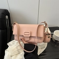 Pink minimalist baguette crossbody bag with litchi texture and matching coin purse - Pink