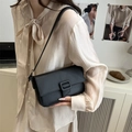 Chic black baguette shoulder bag with lychee texture and matching strap for daily wear - Black