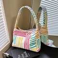 Borsa tote a righe colorate in velluto a coste con design minimalista per l'estate casual - Strisce Colorate