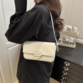 Chic white baguette shoulder bag with lychee texture and flap cover for women - White