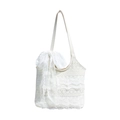 Sac cabas chic en dentelle blanche avec motif fleuri au crochet et grand nœud décoratif - Blanc Crème avec Pendentif