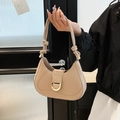 Chic beige half-moon underarm bag with gold D-ring hardware and knotted shoulder strap - Khaki
