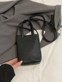 Mini sac seau noir en cuir litchi avec doubles poignées et bandoulière fine - Sans Pendentif / Noir
