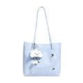 Light blue pleated tote bag with woven straps and silver butterfly metal charms - Blue with Pendant