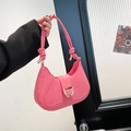 Pink French baguette underarm bag with gold D-buckle and knotted strap detail - Pink