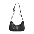 Minimalist black crescent hobo bag with knotted shoulder strap and silver bead detail - Black