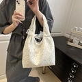 Borsa tote in tela floreale stile coreano con fiocco in pizzo e motivi estivi donna - Bianco (Con Sciarpa)