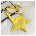 Detailed top view of a bright yellow star-shaped canvas crossbody bag on white background - Yellow