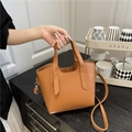 Brown lychee texture leather tote bag with top handles and detachable shoulder strap - Brown