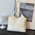 Elegante bolso tote blanco crema con encaje en capas y asas largas para diario - Blanco Roto