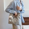 Silver metallic textured tote bag with butterfly charm and white plush cloud pendant - With Cloud Charm / Silver