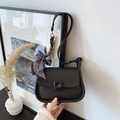 Minimalist black matte saddle bag with silk ribbon bow and geometric square buckle - No Pendant / Black