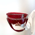 Fashion red patent leather waist bag with silver chain and wide webbing strap - Red