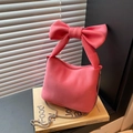 Rosa Canvas-Handtasche mit 3D-Schleifengriff und silberner Kette für einen süßen Look - Rosa