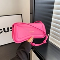 Minimalist asymmetric crossbody bag in shocking pink faux leather with knot strap - Rose Red