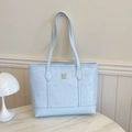 Sac fourre-tout bleu clair en similicuir avec motifs gaufrés de chiots et cœurs - Sans foulard / Bleu
