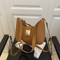 Brown PU leather underarm bag with gold pyramid hardware and adjustable dual straps - Brown