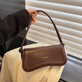 Minimalist chocolate brown leather shoulder bag with gold XM & BAGS logo detail - Brown