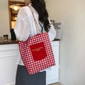 Sac fourre-tout en toile à carreaux rouges et blancs avec poignées tressées - Rouge
