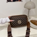 Retro monogram crossbody bag with brown wide strap and gold M letter metal buckle - Brown