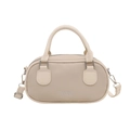 Retro beige leather bowling bag with top handles and adjustable shoulder strap - Beige Without Pendant