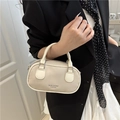 Mini sac bowling chic crème en similicuir grainé avec doubles poignées élégantes - Blanc Cassé (Sans Pendentif)