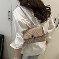 Chic apricot quilted chain crossbody bag with V-shaped stitching and metal lock - Khaki