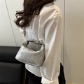 Silver snakeskin pattern handbag with gold clasp and detachable shoulder strap - Silver
