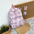 Moderner rosa karierter Rucksack mit großem Fassungsvermögen für Reisen und Studenten - Rosa