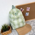 Stilvoller grün-weißer Gingham-Rucksack mit großer Vortasche und seitlichem Flaschenhalter - Grün
