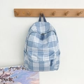 Blau-weiß karierter Rucksack für Damen mit großem Hauptfach und Vordertasche - Blau