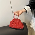 Sac fourre-tout plissé rouge à fleurs avec fermoir rétro et imprimé floral blanc - Rouge