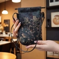 Retro Chinese style floral crossbody bag with peony pattern and slender leather strap - Dark Blue Peony Style