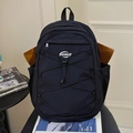 Sac à dos polyvalent noir minimaliste avec logo blanc et cordons pour étudiants - Noir (Sans Pendentif)
