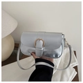 Detalle de bolso con solapa plateado y hebilla de herradura dorada en estilo de vida - Plateado