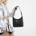 Schwarze gewebte Hobo-Schultertasche aus Kunstleder mit großem Fassungsvermögen - Schwarz