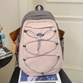 Sac à dos léger en nylon rose et gris avec un ours en peluche et cordons élastiques - Rose (Avec Charme)