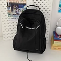 Zaino nero minimalista di grande capacità con logo bianco e dettagli riflettenti - Senza Ciondolo / Nero